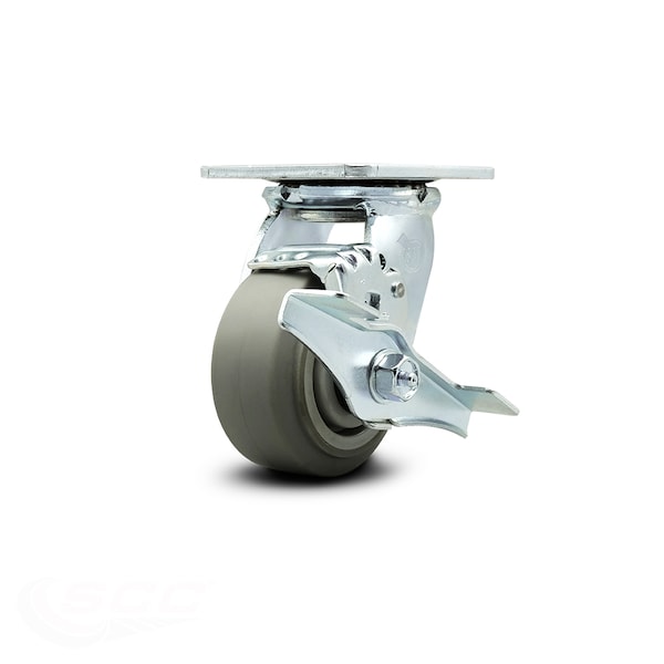 4 Inch Thermoplastic Rubber Swivel Caster with Ball Bearing and Brake SCC